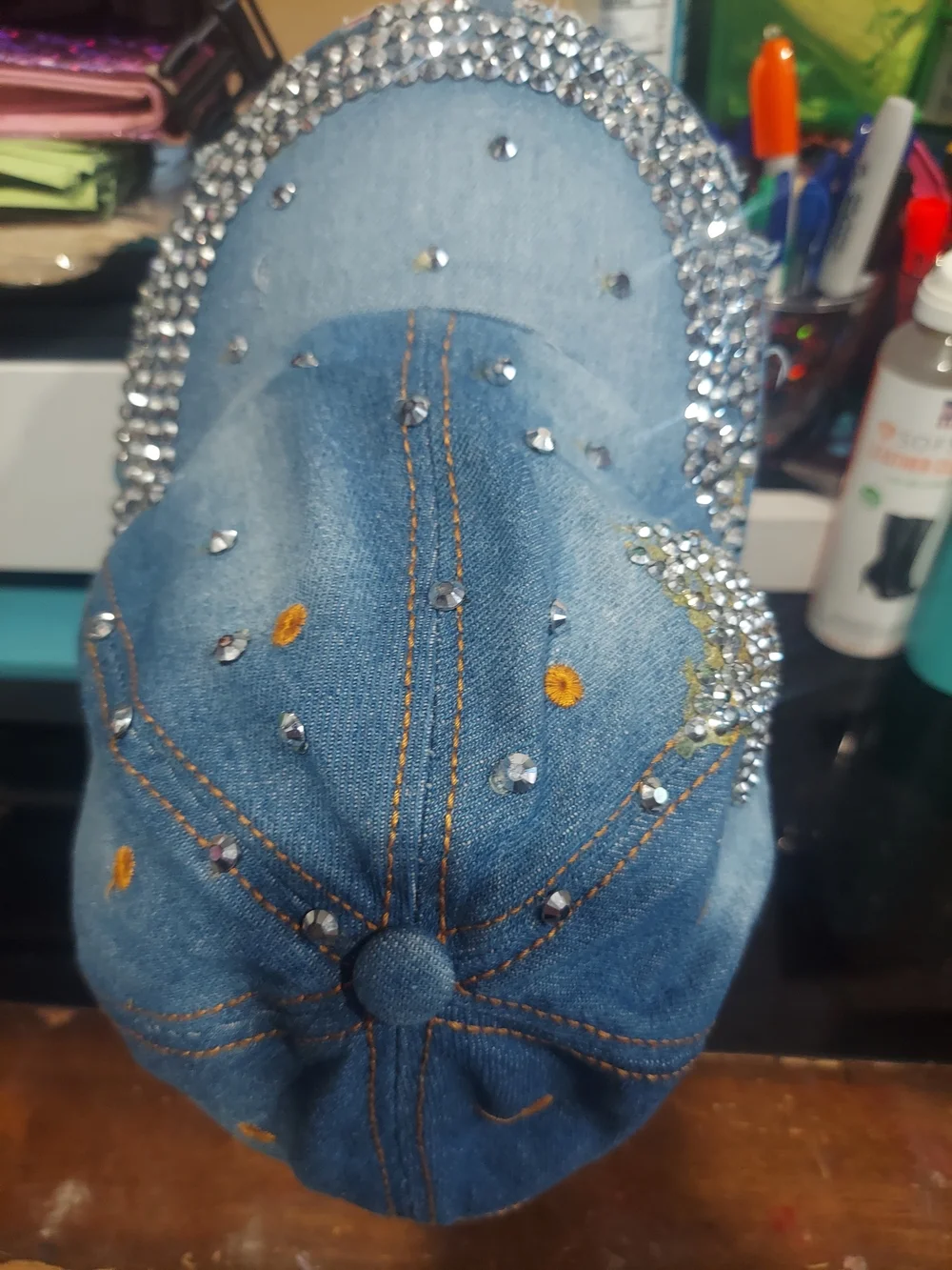 Embellished Denim Baseball Cap — Blue